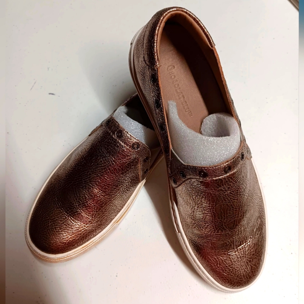 Chocolat Blu Gunmetal Leather Loafers with Rubber Sole NIB